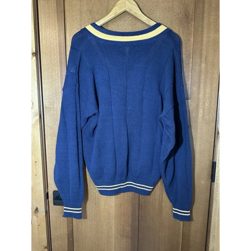 Vintage Jantzen Mens Sweater Blue Yellow V Neck Knit USA Made Size‎ M